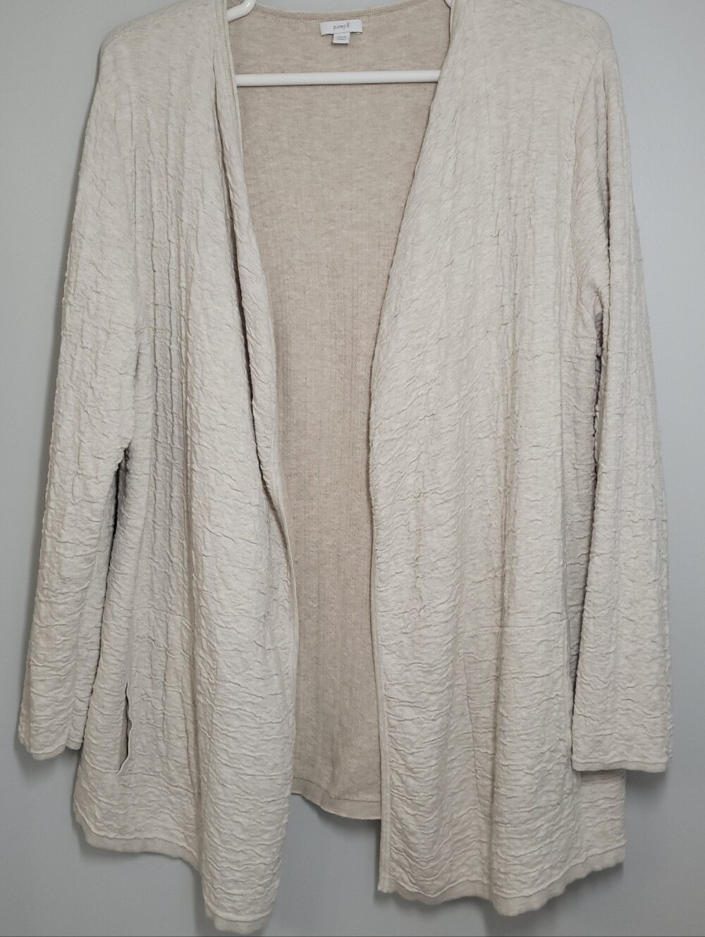 Pure JILL Open-Front light Tan Textured Knit Cardigan Excellent Condition 2x